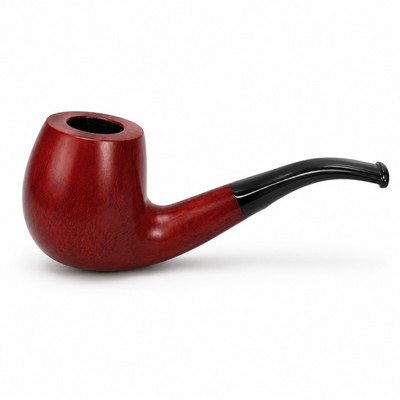 Classic Bent Wood Tobacco Smoking Pipe 9mm Filter Red Grain with Black Curved St