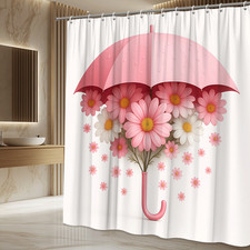 Pink Floral Shower Curtain with Umbrella Design