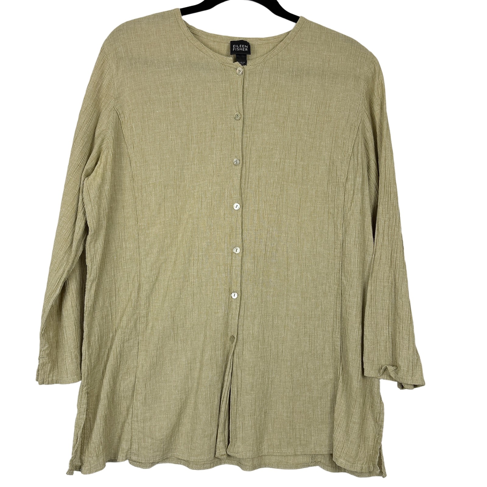 Eileen Fisher Women’s Large Organic Cotton Button Front Sustainable Tunic Top