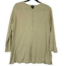 Eileen Fisher Women’s Large Organic Cotton Button Front Sustainable Tunic Top