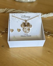 Disney's Minnie Mouse 14k Gold Flash Plated Mother of Pearl Necklace Earring Set