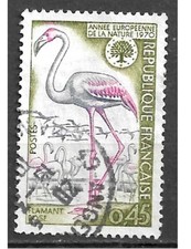 Timbre Obl. YT 1634 année de la nature flamant rose 1970