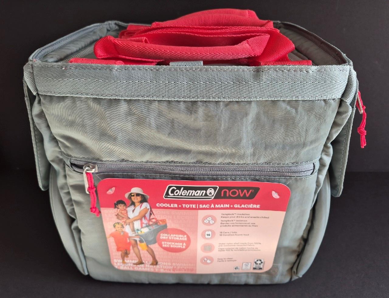 Gray Pink Tote Bag Straps Insulated
