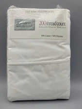 NOS JC Penney Home Collection Cool White Percale 200 TC - 2 King Pillowcases