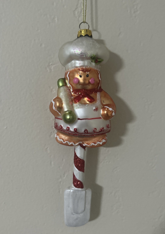 🎄Christmas tree decoration Glass Gingerbread Chef 7” with Rolling Pin  Spatula 