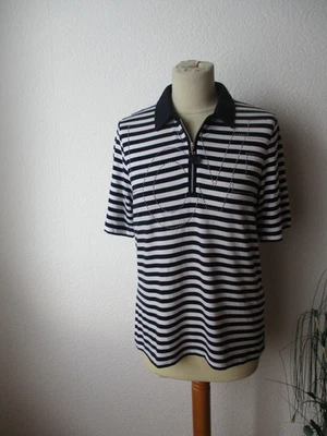 Rabe Damen Shirt Gr. 40 blau-weiß gestreift kurzarm Reißverschluß - Bild 1 von 4