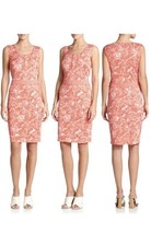 Tory Burch Silk Knit Coral White Floral Sleeveless Knee Dress LARGE Coastal