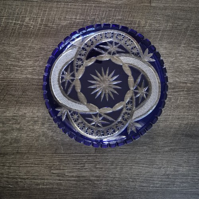 #ad Czech Bohemian Cut to Clear Cobalt Bowl Lead Crystal 11” Centerpiece Vintage $222.00
