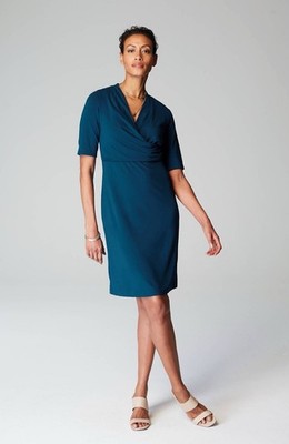 NEW J.JILL WEAREVER DRAPED TWIST-FRONT DRESS IN ATLANTIC SIZE M