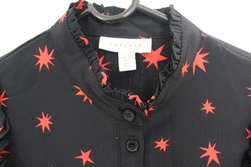 Topshop Black/Red Star Print Shirt Dress, Long Sleeves, Size Uk 6 - Picture 5 of 10