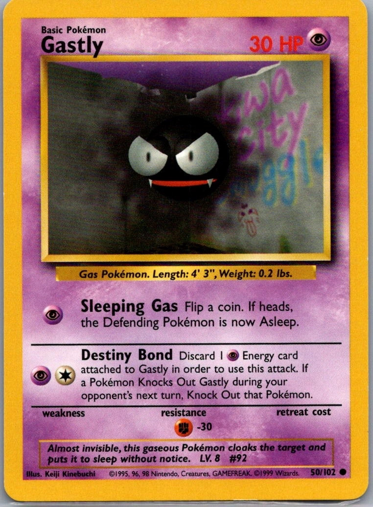 Gastly 50/102 Base Set Common NM Pokemon TCG