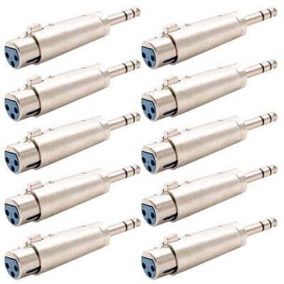 10 Pcs XLR 3-Pin Female to 6.35mm 1/4'' Stereo Male Mic Microphone Audio Adapter