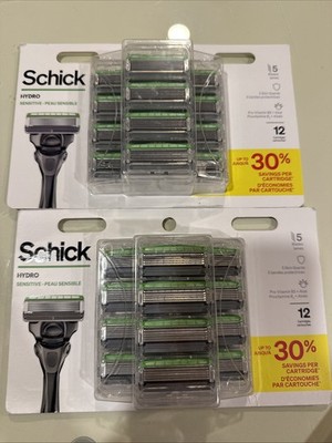 Schick Hydro Sensitive Razor Blade Refills, 12 ct, 5-Blade Razor Refills LOT 2