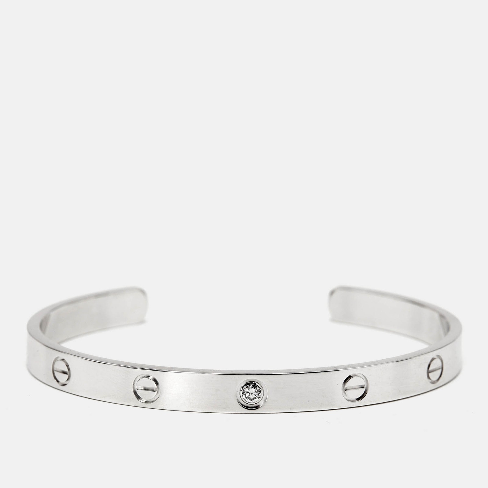 Cartier Love 18k White Gold 1 Diamond Open Cuff Bracelet Size 19-image