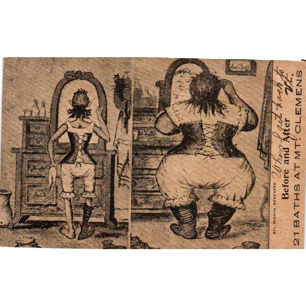 Vintage Not A Post Card Mt Clemens MI 21 Baths Before and After Humor Novelty