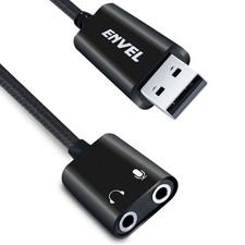USB to 3.5mm Audio Adapter,Aux to USB Stereo Sound Card with Dual TRS 3-Pole ...