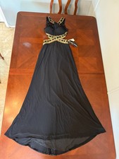 Betsy  Adam Black Gold Sequin Cutout Evening Gown Dress Women  s Size 4