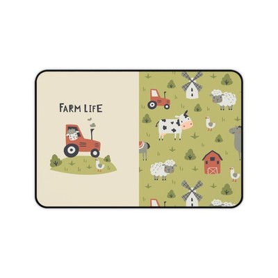 Farm Life Pattern Desk Mat | Cute Tractor, Cows & Sheep