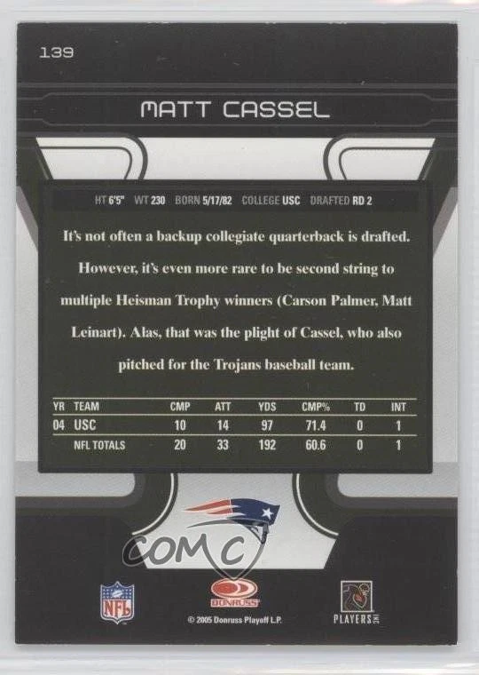2005 Donruss Zenith Rookie Artist's Proof Matt Cassel #139 Rookie RC - Image 2 of 2