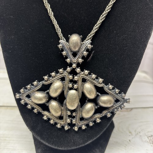 Signed 1971 Chr. Dior Germany Henkel & Grosse Modernist Silver Tone Necklace - Picture 2 of 11