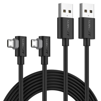SUNGUY Reversibles rechtwinkliges Micro-USB-Kabel Schnellladen 2 m [2 2 m, schwarz