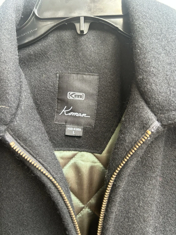 Chaqueta grande Koman Sport de lana negra para hombre forro acolchado con cremallera vintage  Foto 3 de 4