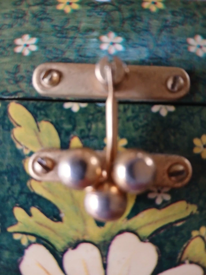 Bolso de Mano Vintage Madera Decoupage Lucite Mango Cottagecore Margarita 1960 Verde Foto 2 de 4