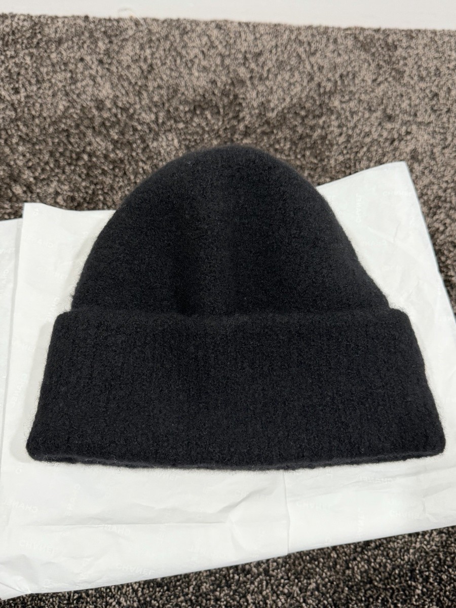 Chanel Cashmere Black / Glitter Big CC Logo Knit Beanie Hat | eBay
