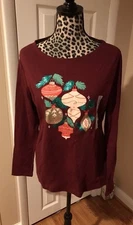 CROFT & BARROW Classic T-shirt Burgundy Christmas Ornaments Holiday Sz 4XNew
