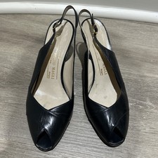 Vintage Navy Leather Bruno Magli Women's Sling Back Open Toe Italy Size 8.5
