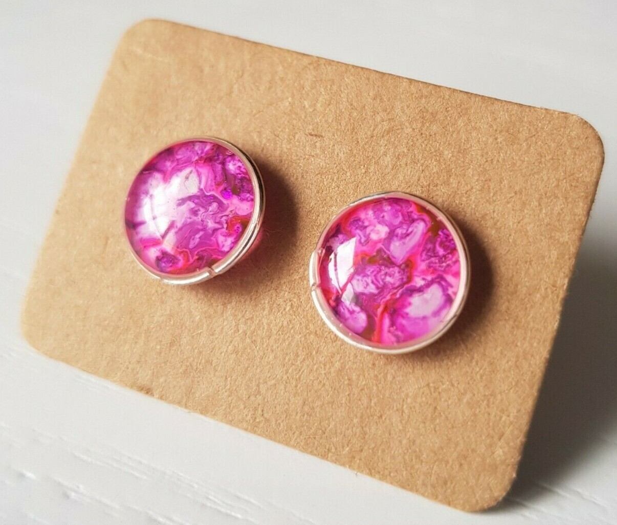 Beautiful Resin Stud Earrings | Pink Purple Alcohol Ink | Silver Jewellery
