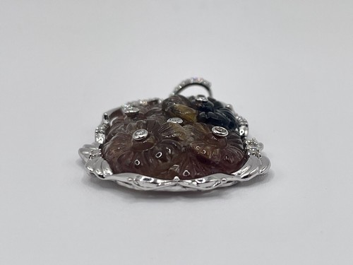 14k White Gold Natrual Tourmaline Flower Pendant 11.4g, 1.25inches, W/Diamonds - Picture 8 of 10