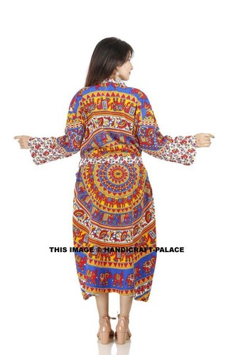 Mandala Kimono Wedding Gown Cotton Night Gown Sleepwear Women Long Night dress - Picture 25 of 77