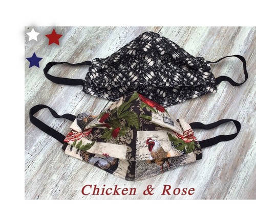 Handmade FACE MASK*Quilted Filter*Nose Wire USA*Winter Snow Wild Horses/Chickens - Picture 8 of 10