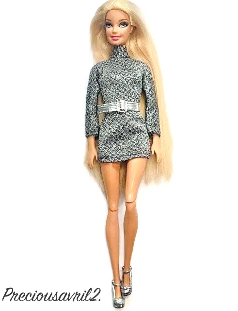 Barbie doll clothes dress sparkle mini belt shoes outfit grey cothing