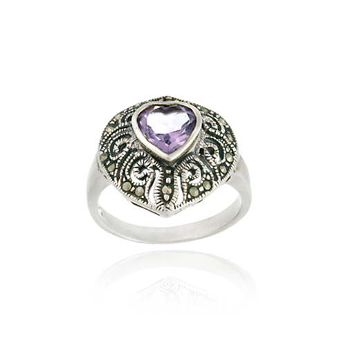 Pendentif Croix En Argent 925 Avec Marcassite Et Améthyste - 45,7 Cm - Style Filigrane
