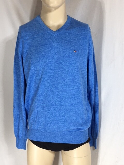 Men's NWT Tommy Hilfiger Blue V-Neck Pullover Long Sleeve Sweater Size S/P