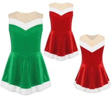 Kids Girls Santa Claus Costume Show Competition Christmas Dress Sequins Soft