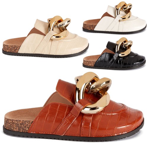 Womens Chain Backless Loafers Classy 