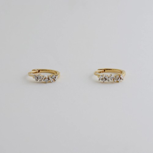 14K Real Solid Gold Baguette Natural Diamond Hoop Pendientes Cartílago Tragus Oreja - Imagen 4 de 11