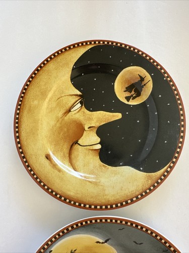 Halloween Plates David Carter set of 2 Brown Pumpkin Hollow, Moon, Witch,Owl 8in - Picture 4 of 9