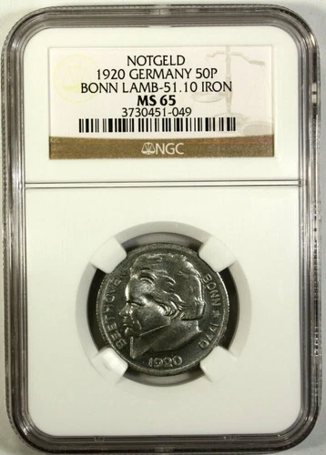 Germany 50 Pfennig 1920 NGC MS 65 UNC Iron City of  Bonn  Lamb-51.10  Notgeld