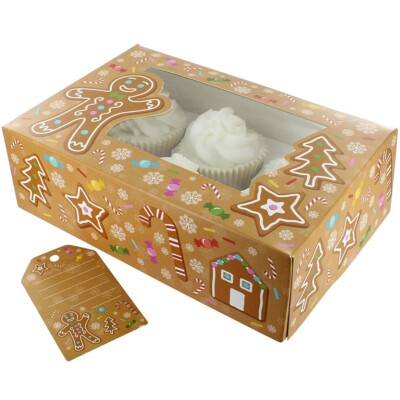 Weihnachten Cupcake Box Lebkuchenmann Kuchen Leckerli Geschenkanhänger Doppeleinsatz 6/12