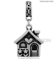 STAINLESS Steel European Charm Bead Dangle House Home Heart Building Memories
