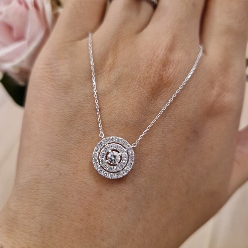 2Ct Round Cut Lab Created Diamond Circle Cluster Pendant 14K White Gold Plated - Picture 5 of 6
