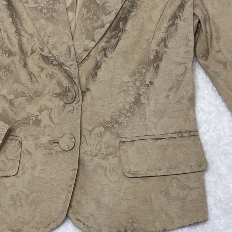 Blazer Apt 9 Talla 4 Tostado Beige Caqui Floral Botón Chaqueta Forrada Mezcla de Algodón Foto 3 de 4
