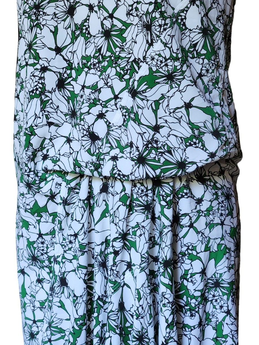$714 Cedric Charlier White Green Floral Midi Dress Sleeveless US 6 I 40 |  eBay