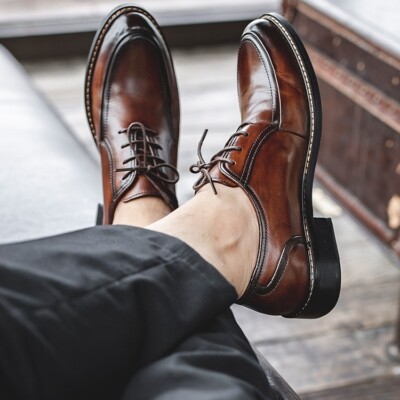 British Style Men Lace Up Formal Dress Wedding Real Leather Business Derby Shoes