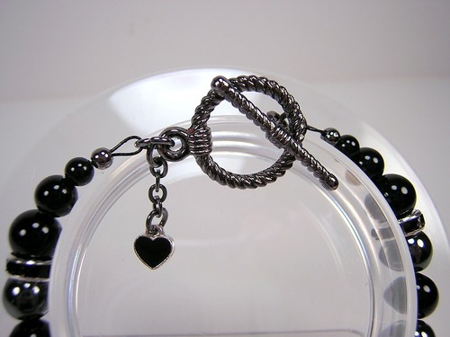 Bracciale LAS VEGAS FOOTBALL onice nera e argento scuro pietre preziose ematite perline - Foto 3 di 12