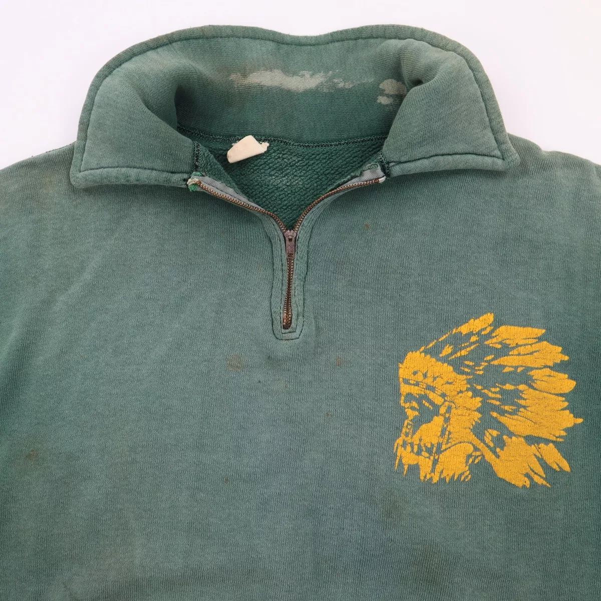 Vintage 50s Russell Southern Collared 1/4 Zip Sweatshirt Sun Faded Green sz  42